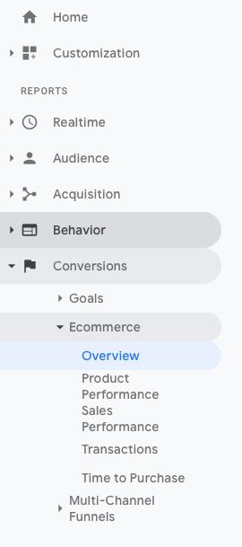 Analytics ecom settings